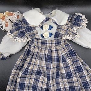 Porcelain doll clothes, Hat dress bloomers socks shoes